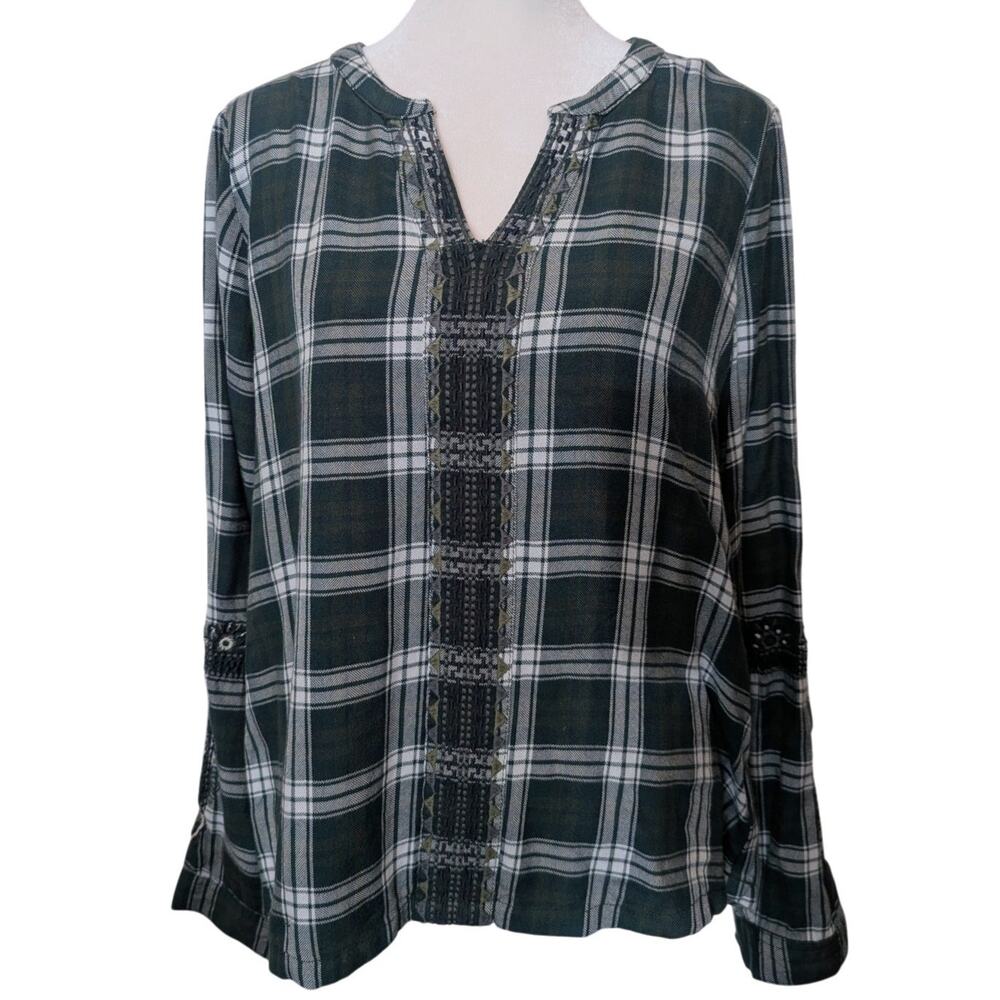 Aventura Green Gables Plaid Embroidered Sustainable Top Small